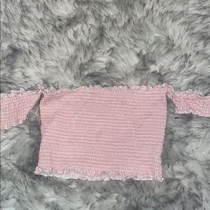 Pink and white pattern off the shoulder tank top